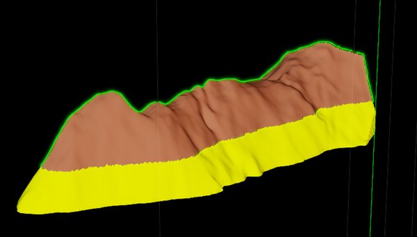 Three-dimensional horizon surface built from seismic picks in g-Space