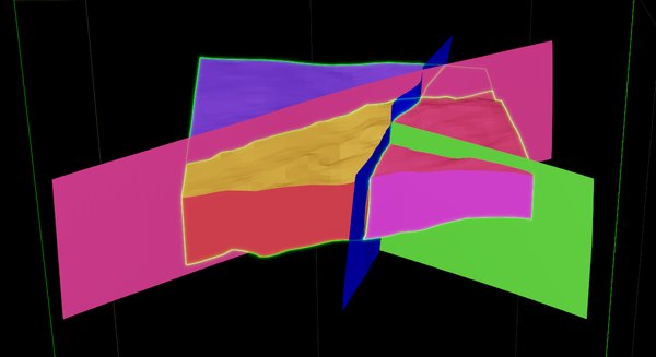 3D structural model with faulted horizons and layers in g-Space